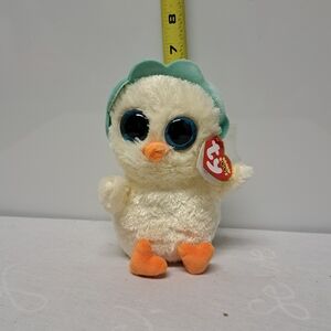 Ty Plush Chick with Teal Flower Hat and Blue Eyes